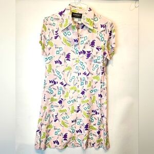 Vintage‎ 90s Retro Look New Colorful Patterned Dress Collared Abstract Size 8